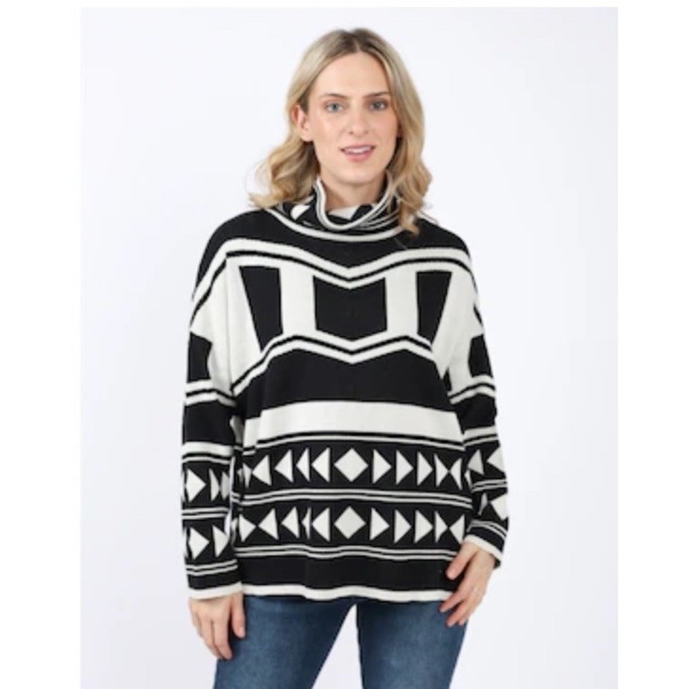 Shannon Passero Sweater OS Black White Boxy Geometric turtleneck pullover cotton